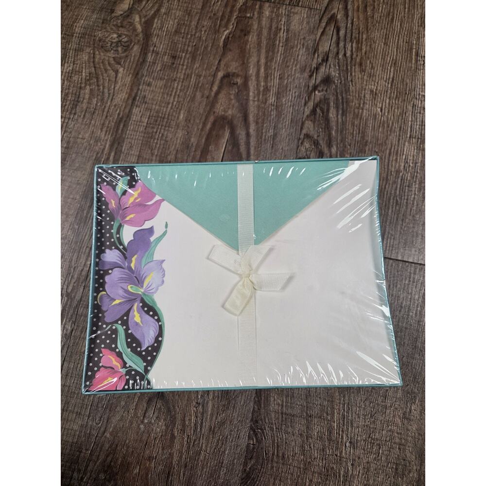 Whitings Stationery Box Vintage NEW SEALED Black Iris Purple Pink Teal Paper